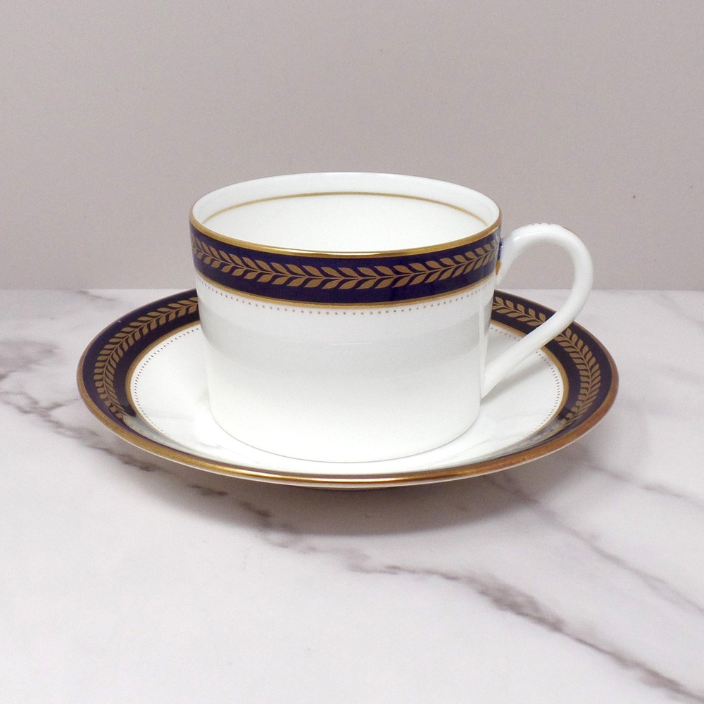 Vintage Coalport Bone China Blue Wheat Flat Cup and Saucer
